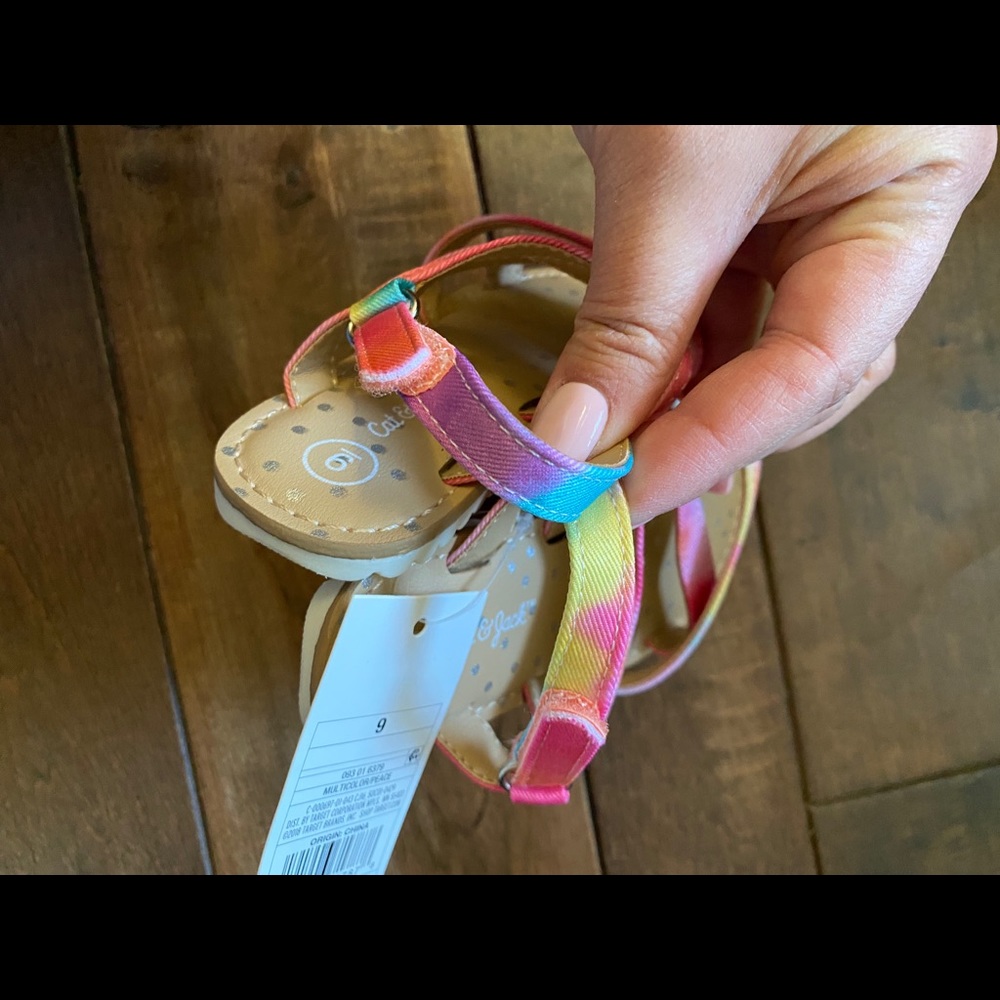 Toddler Peace Ankle Strap Sandals Tie Pink Orange - Picture 4 of 4